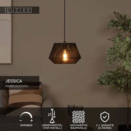 Lucide JESSICA - Pendelleuchten - Ø 30 cm - 1xE27 - Schwarz - USP